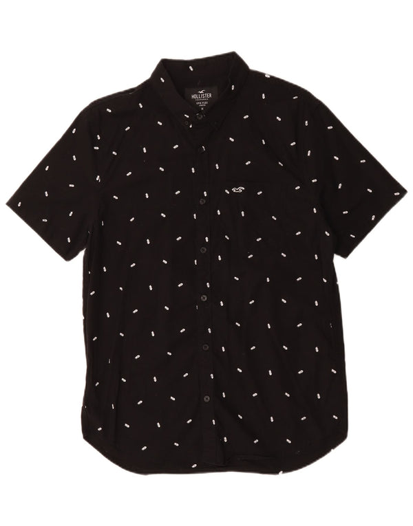 HOLLISTER Mens Abstract Pattern Short Sleeve Shirt Medium Black Cotton