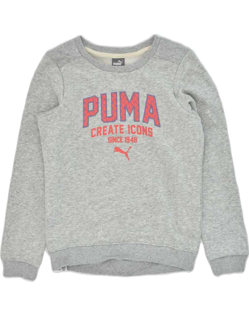 PUMA Girls Graphic Sweatshirt Jumper 9-10 Years Grey Cotton | Vintage Puma | Thrift | Second-Hand Puma | Used Clothing | Messina Hembry 