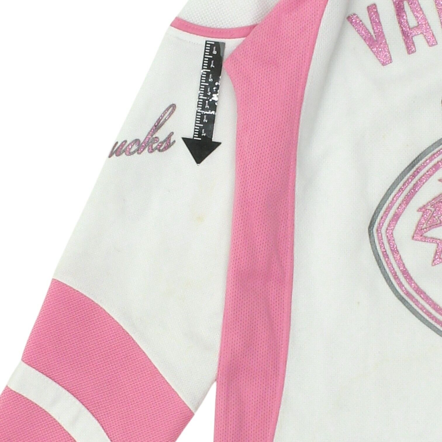 Vancouver Canucks Womens White Pink Reebok Jersey Vintage NHL Ice Hockey Shirt