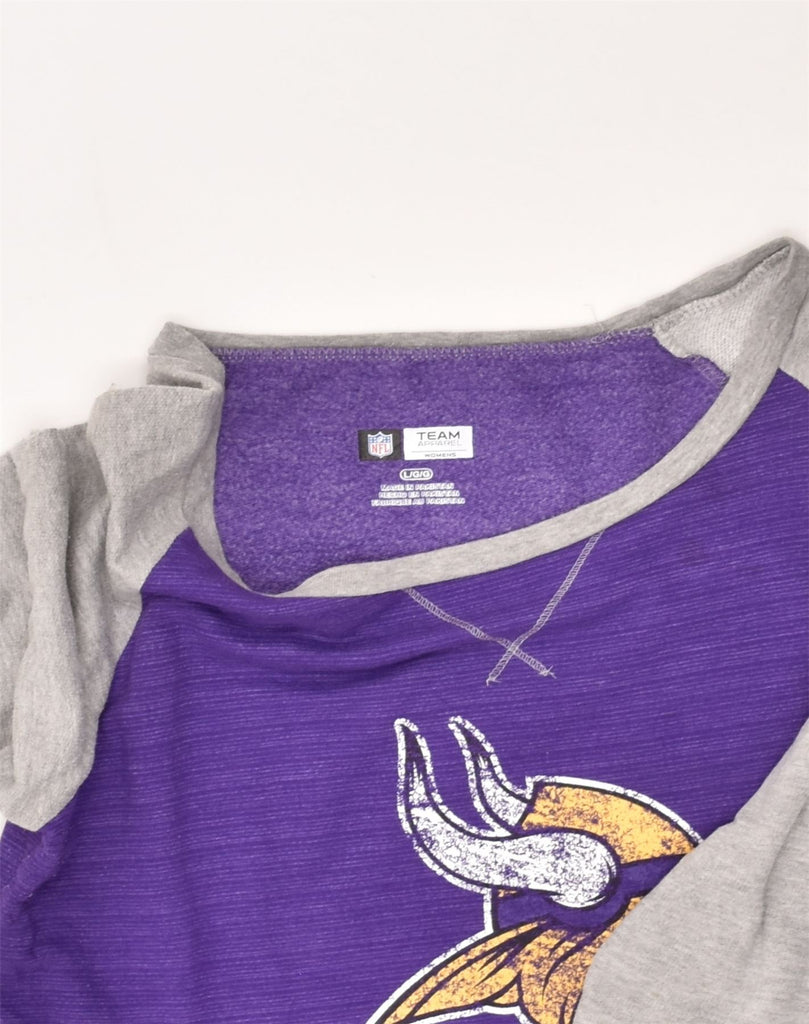 NFL Womens Vikings Graphic Top Long Sleeve UK 14 Large Purple Colourblock | Vintage NFL | Thrift | Second-Hand NFL | Used Clothing | Messina Hembry 