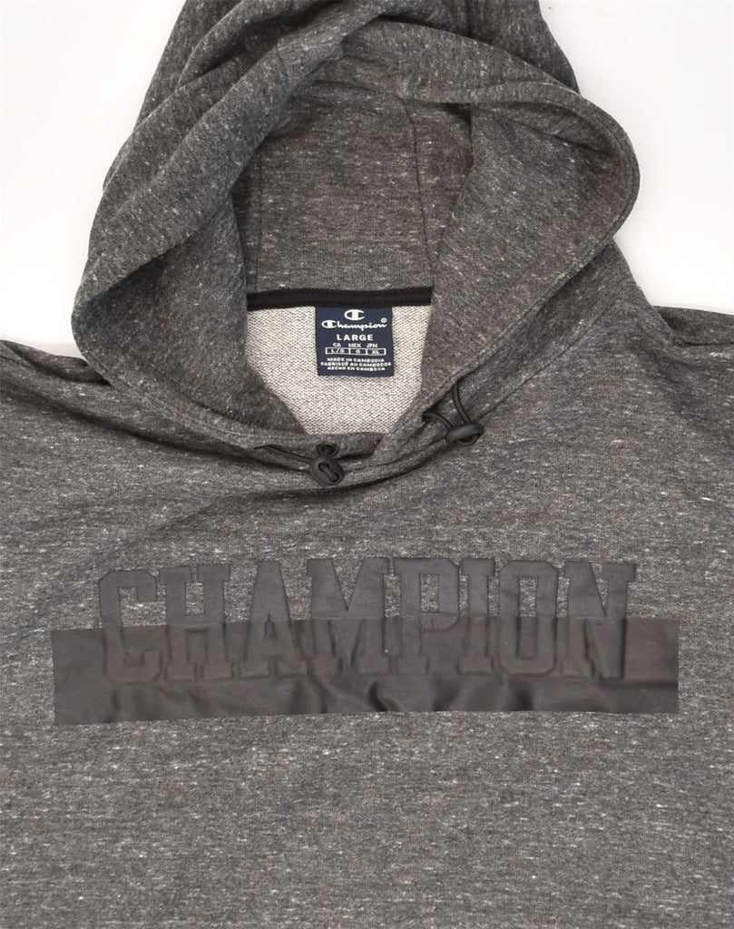 CHAMPION Mens Graphic Hoodie Jumper Large Grey Flecked Cotton | Vintage Champion | Thrift | Second-Hand Champion | Used Clothing | Messina Hembry 