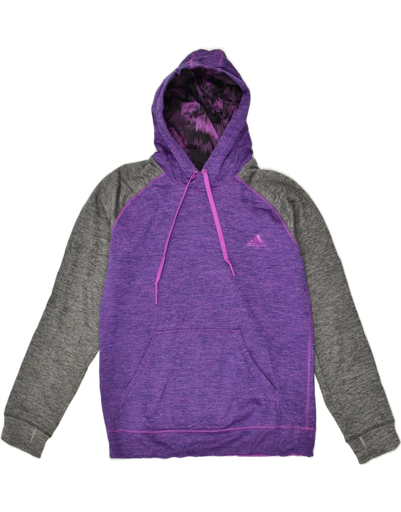 ADIDAS Womens Hoodie Jumper UK 12 -14 Medium Purple Colourblock Polyester | Vintage Adidas | Thrift | Second-Hand Adidas | Used Clothing | Messina Hembry 