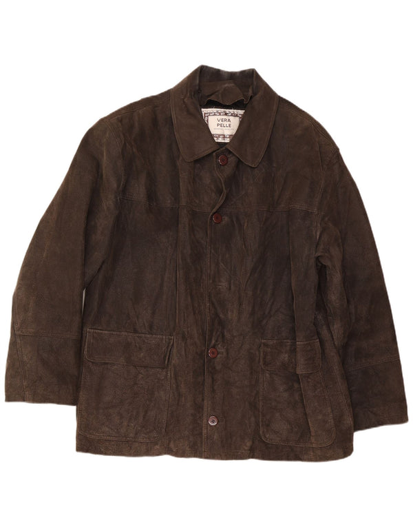 Vintage Mens Suede Jacket IT 54 2XL Brown Leather