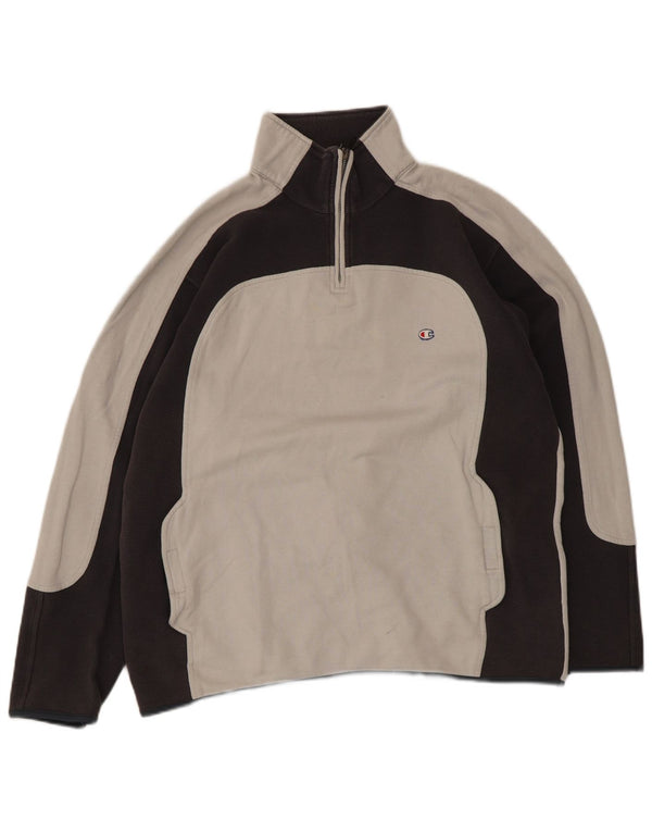 Champion Mens Zip Neck Sweatshirt Jumper Large Grey Colourblock