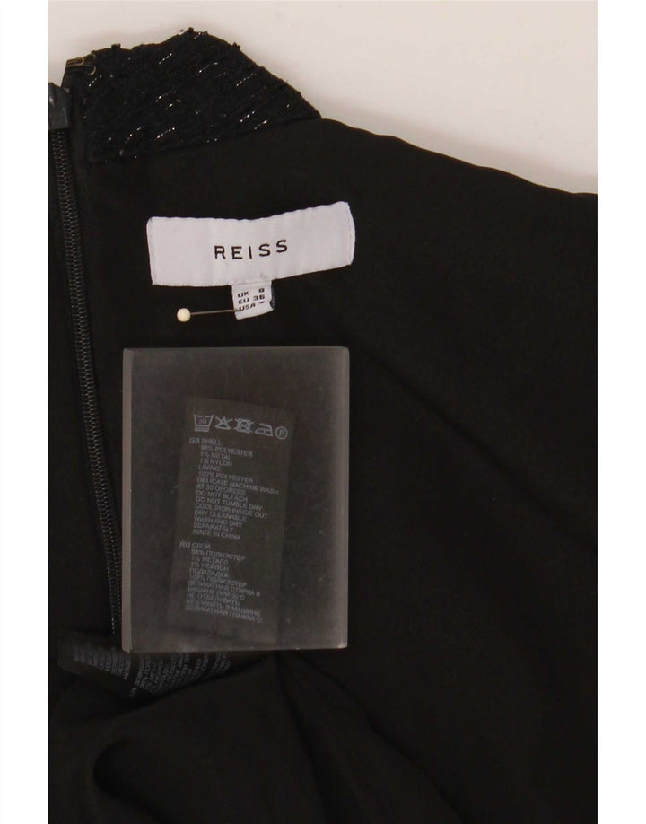 Reiss Womens A-Line Dress UK 8 Small Black Striped Polyester