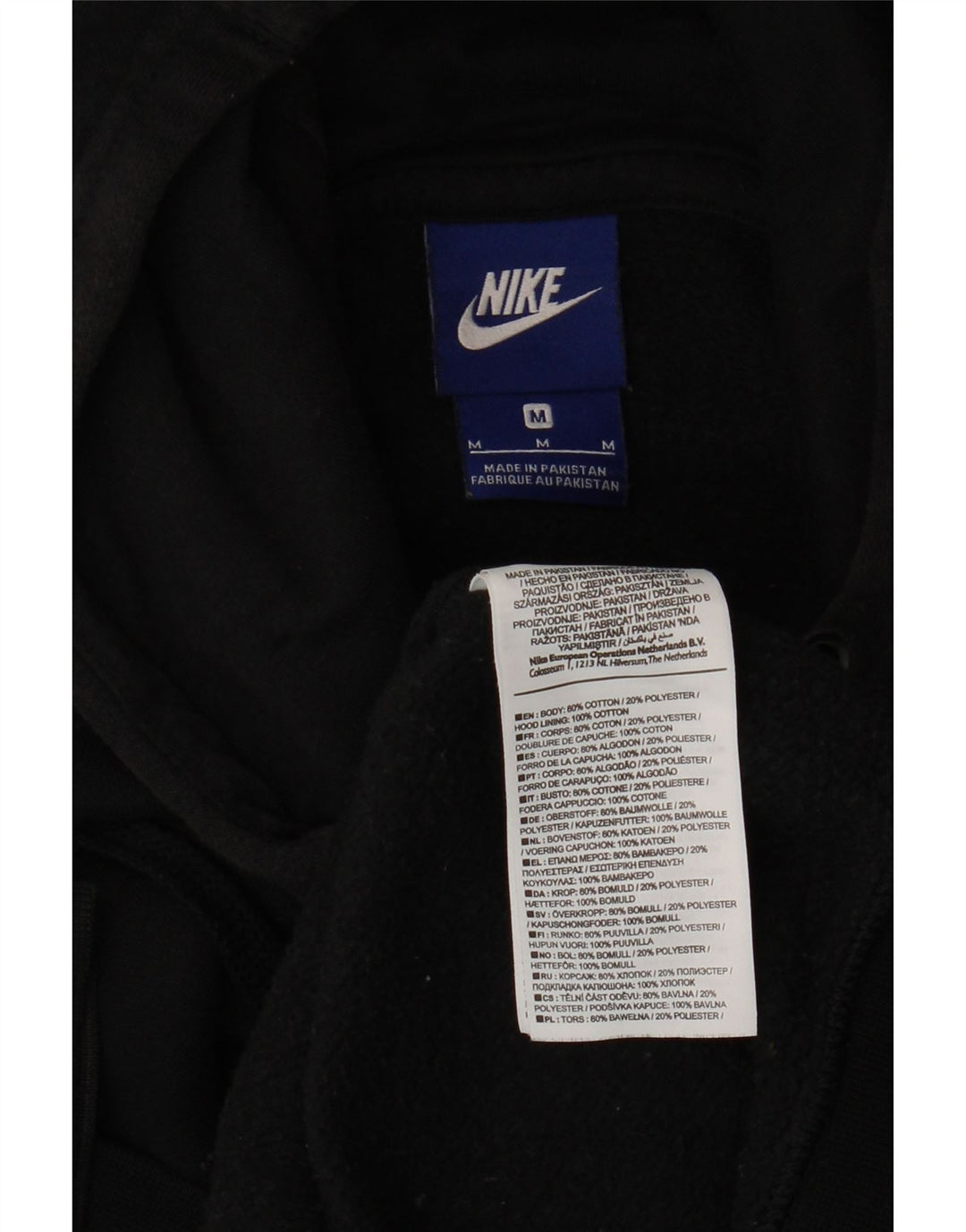 NIKE Mens Zip Hoodie Sweater Medium Black Cotton