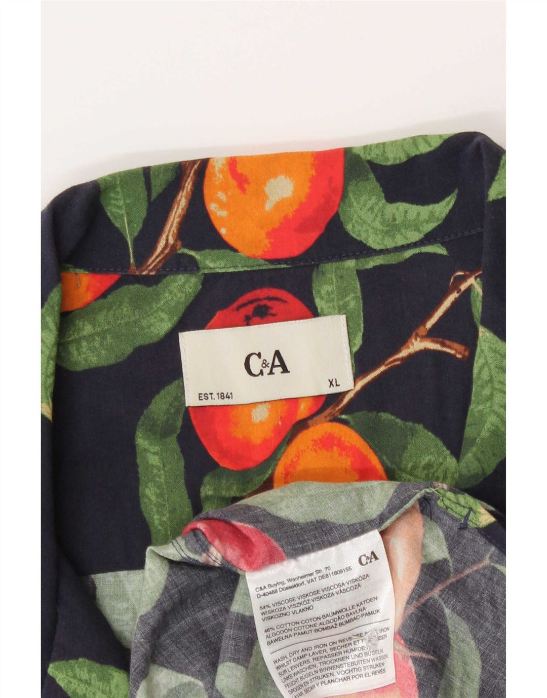 C&A Mens Abstract Pattern Short Sleeve Shirt XL Navy Blue Viscose