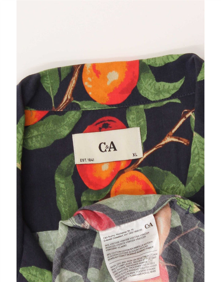 C&A Mens Abstract Pattern Short Sleeve Shirt XL Navy Blue Viscose