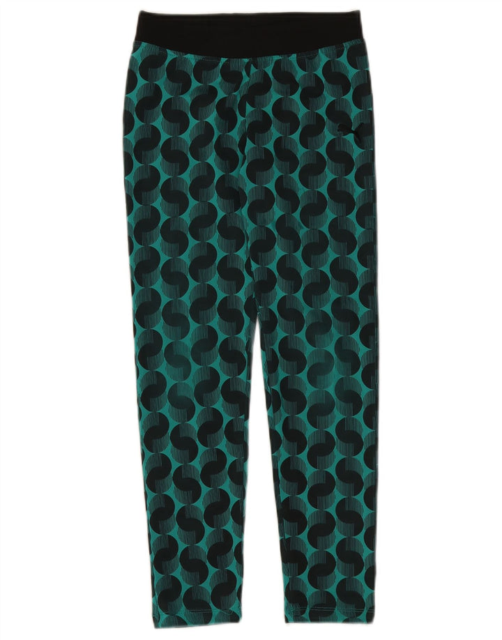 Puma Girls Leggings 9-10 Years Medium Green Geometric Polyester