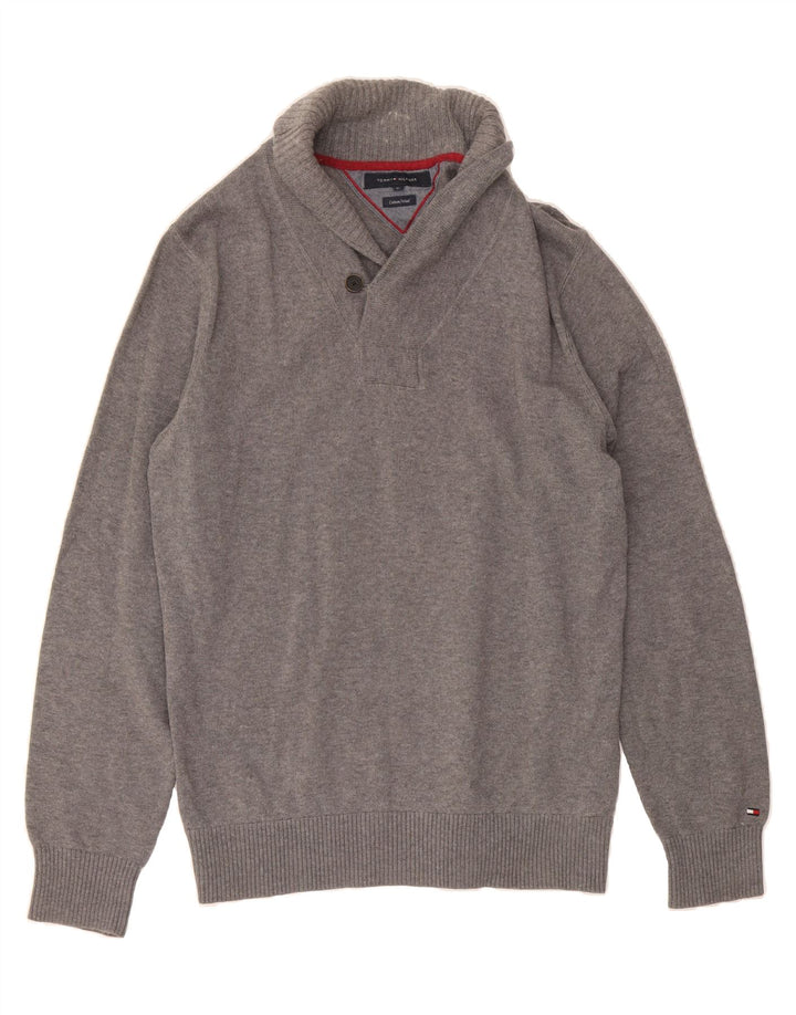 TOMMY HILFIGER Mens Shawl Neck Jumper Sweater XL Grey Cotton Vintage Tommy Hilfiger and Second-Hand Tommy Hilfiger from Messina Hembry 