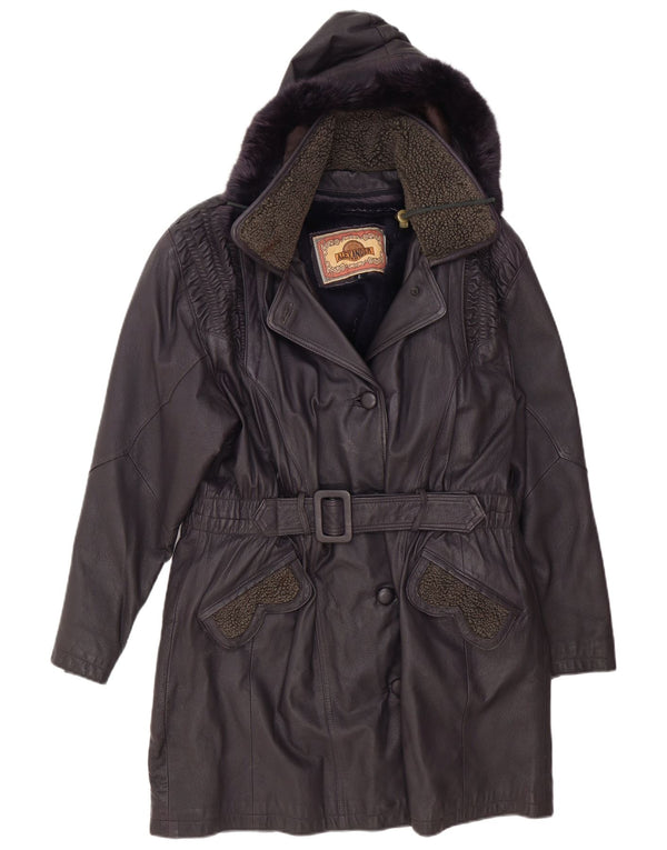 Alexander Womens Hooded Leather Coat UK 16 Large Purple