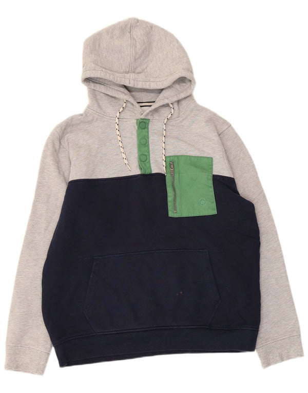 Fat Face Mens Button Neck Hoodie Jumper Medium Grey Colourblock Cotton