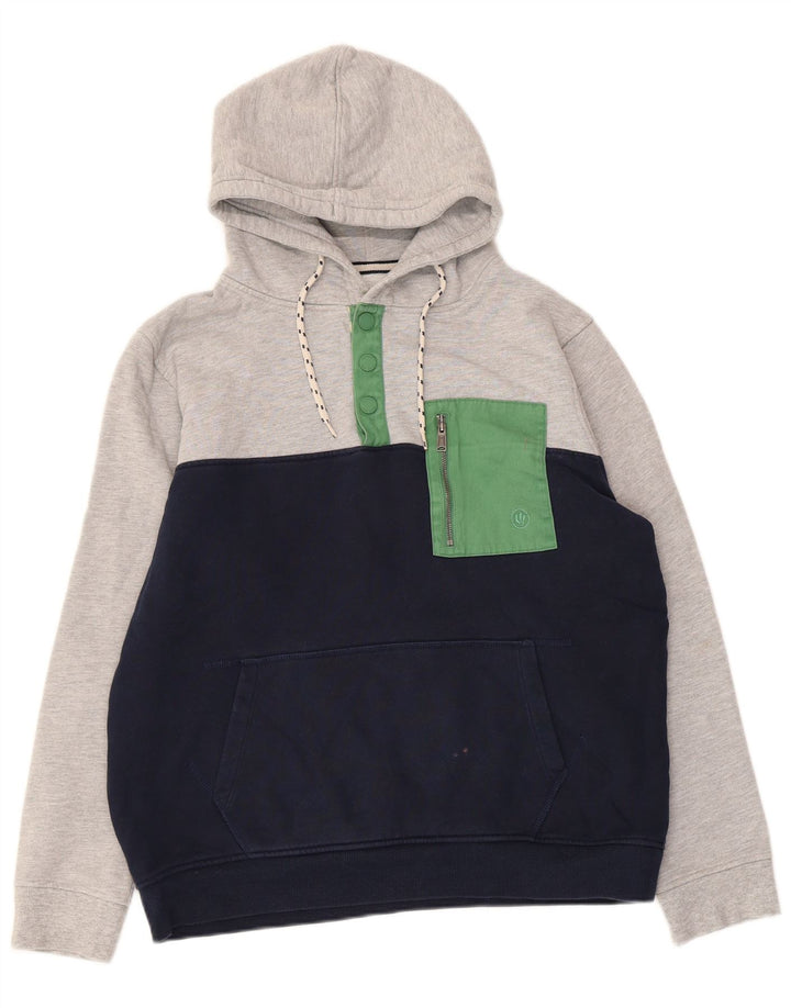 Fat Face Mens Button Neck Hoodie Jumper Medium Grey Colourblock Cotton
