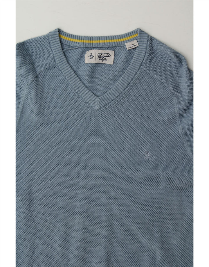 PENGUIN Mens V-Neck Jumper Sweater Large Blue Vintage Penguin and Second-Hand Penguin from Messina Hembry 