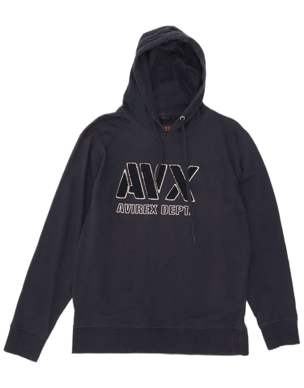 Avirex Mens Graphic Hoodie Jumper Large Navy Blue Cotton