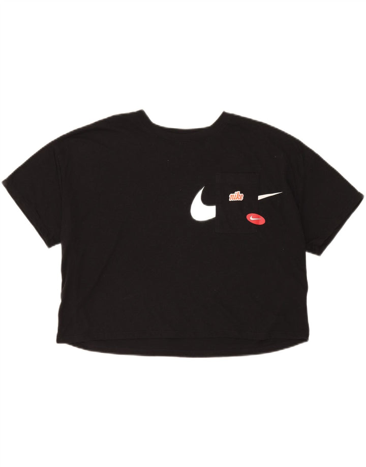 Nike Womens Dri Fit Crop Oversized Graphic T-Shirt Top UK 14 Medium Black