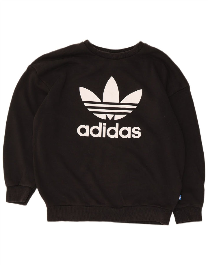 Adidas Womens Graphic Oversized Sweatshirt Jumper UK 12 Medium Black Cotton
