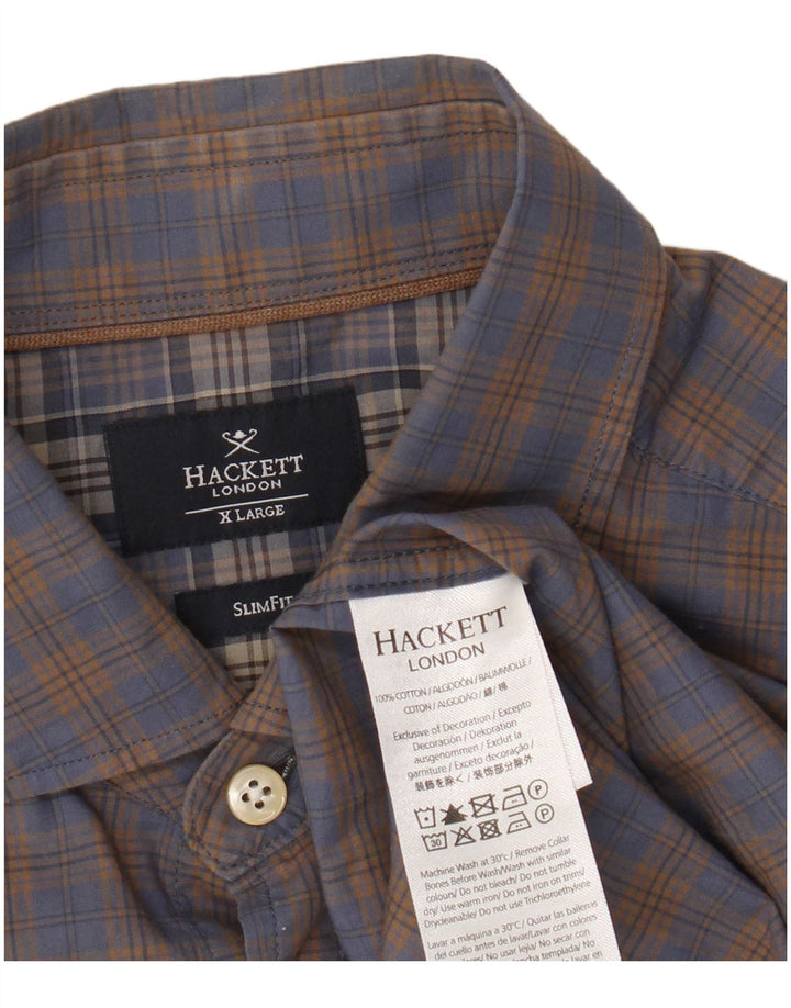 Hackett Mens Slim Fit Shirt XL Brown Check Cotton
