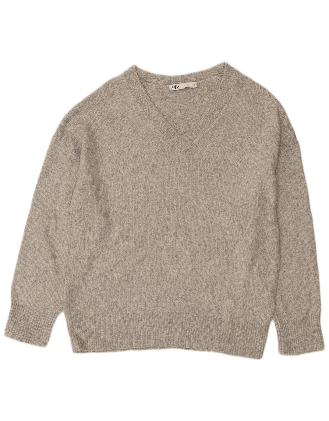 Zara Womens Oversized V-Neck Jumper Sweater UK 10 Small Grey Flecked