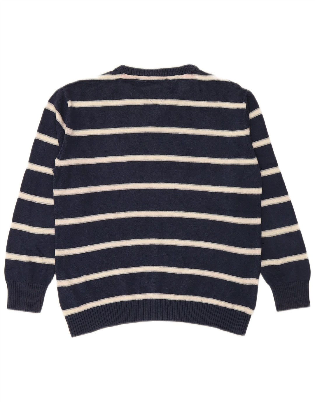 TOMMY HILFIGER Boys V-Neck Jumper Sweater 11-12 Years Navy Blue Striped