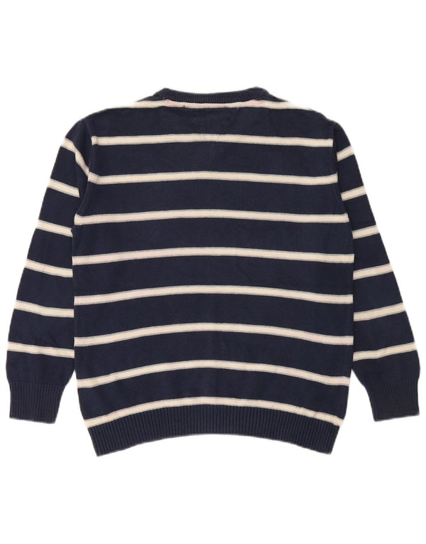 TOMMY HILFIGER Boys V-Neck Jumper Sweater 11-12 Years Navy Blue Striped