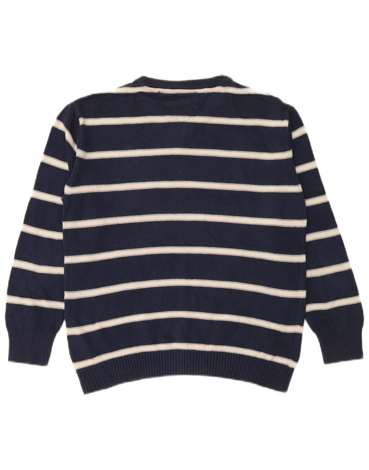 TOMMY HILFIGER Boys V-Neck Jumper Sweater 11-12 Years Navy Blue Striped