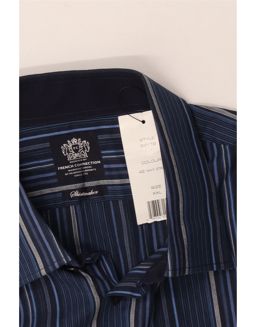French Connection Mens Formal Shirt 2XL Navy Blue Striped Cotton