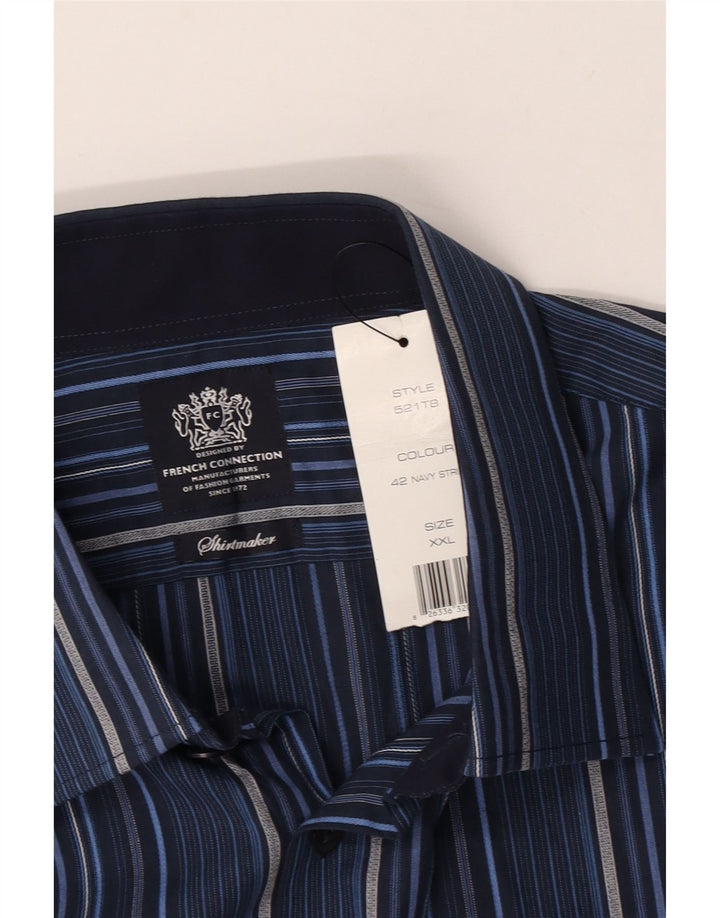 French Connection Mens Formal Shirt 2XL Navy Blue Striped Cotton