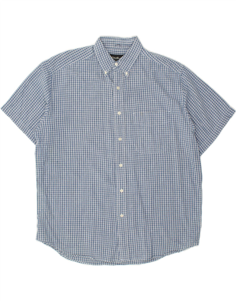 EDDIE BAUER Mens Short Sleeve Shirt Medium Blue Check Cotton | Vintage Eddie Bauer | Thrift | Second-Hand Eddie Bauer | Used Clothing | Messina Hembry 