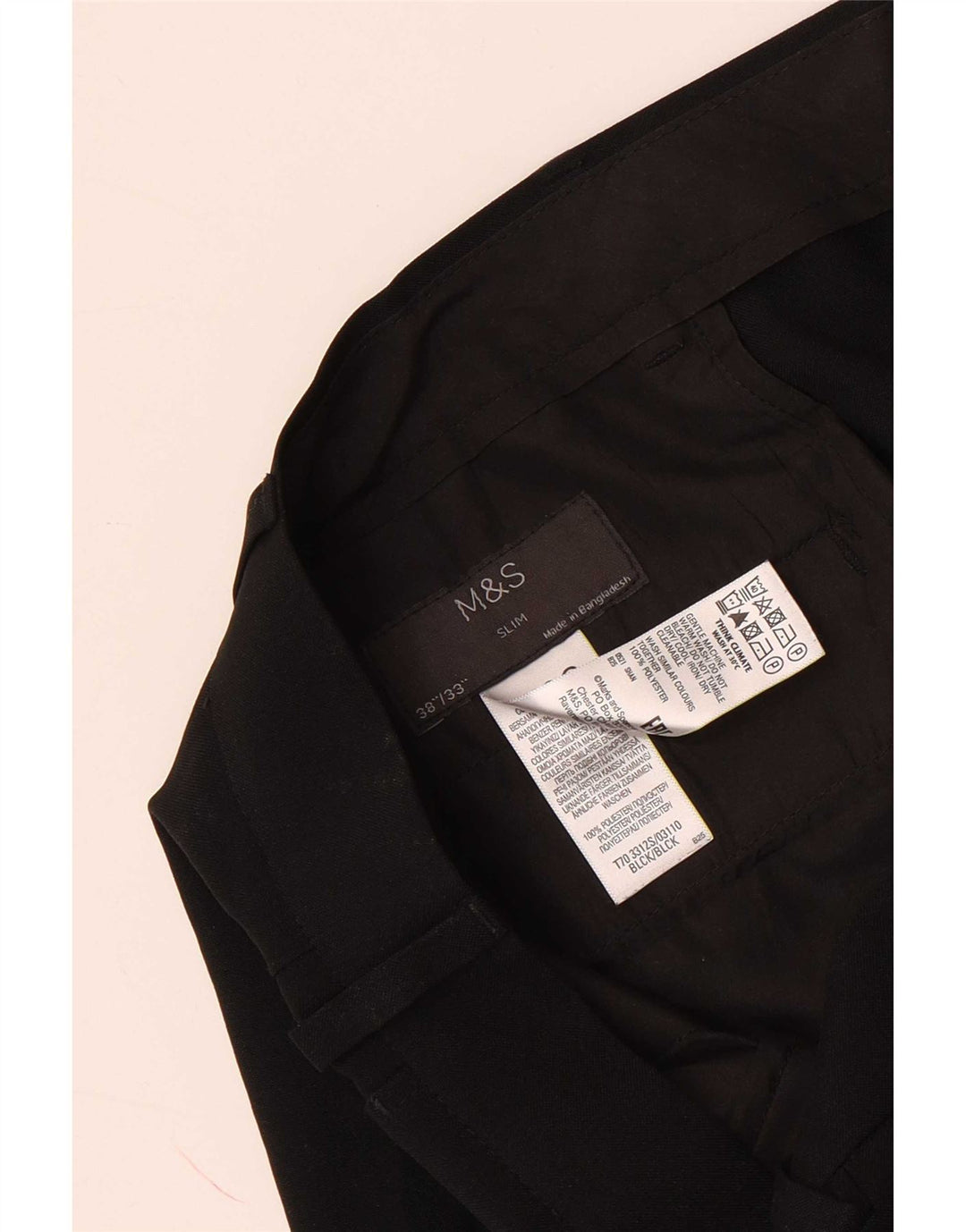 Marks & Spencer Mens Slim Chino Trousers W38 L33 Black Polyester