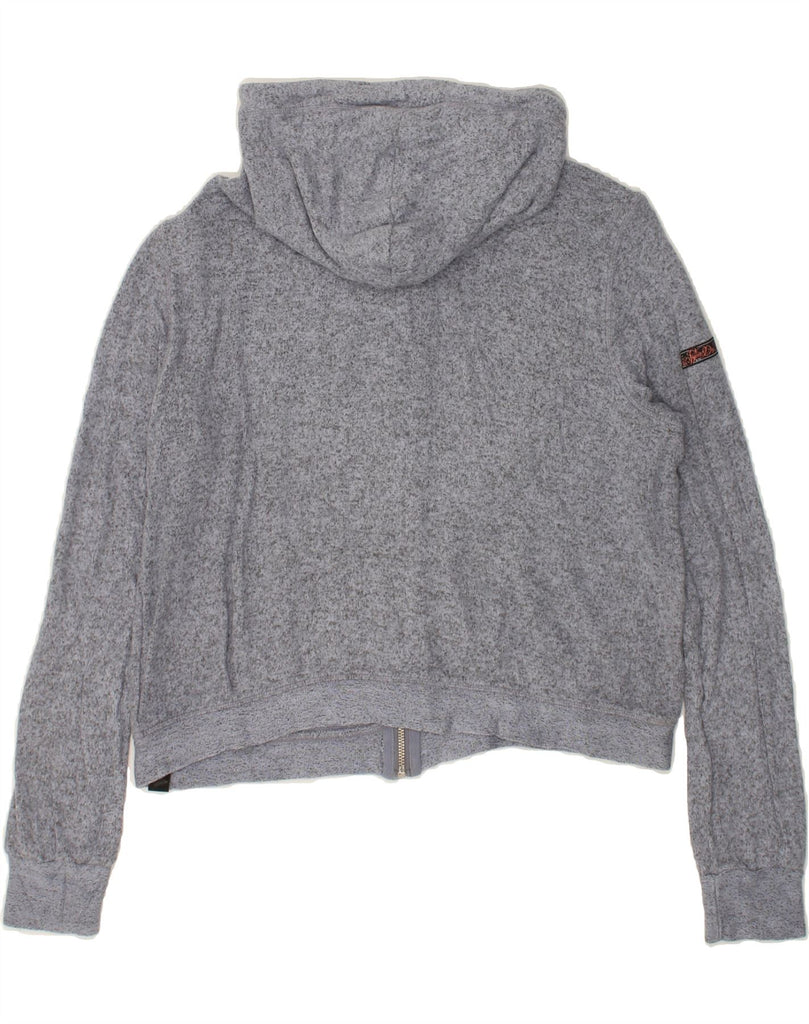 SUPERDRY Womens Crop Zip Hoodie Sweater UK 16 Large Grey Flecked Viscose Vintage Superdry and Second-Hand Superdry from Messina Hembry 