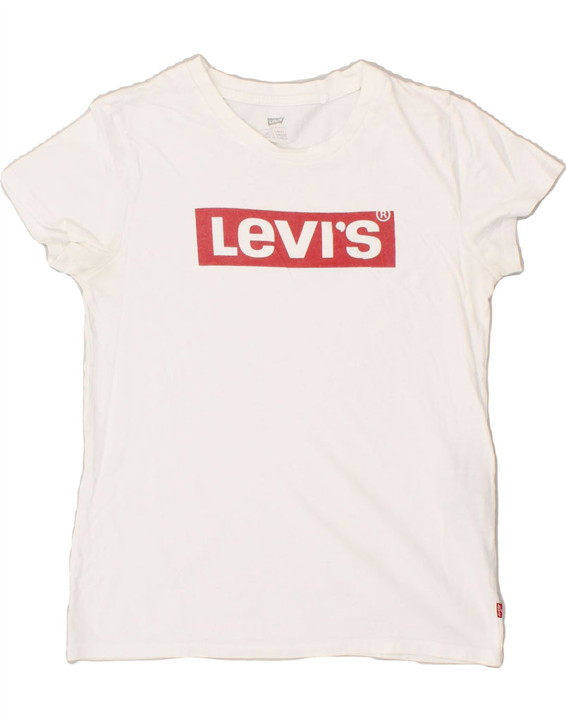 LEVI'S Womens Graphic T-Shirt Top UK 10 Small Off White Cotton | Vintage Levi's | Thrift | Second-Hand Levi's | Used Clothing | Messina Hembry 