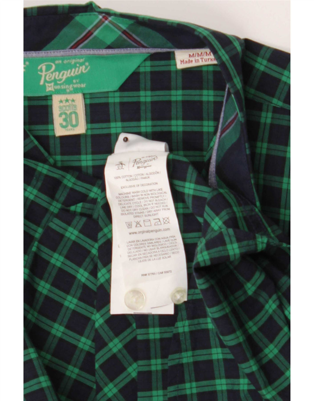 Penguin Mens Shirt Medium Green Check Cotton