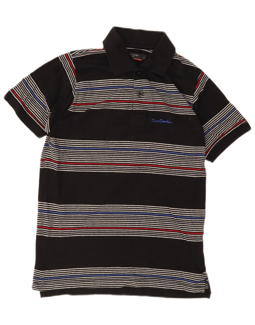 PIERRE CARDIN Mens Polo Shirt Small Black Striped Cotton