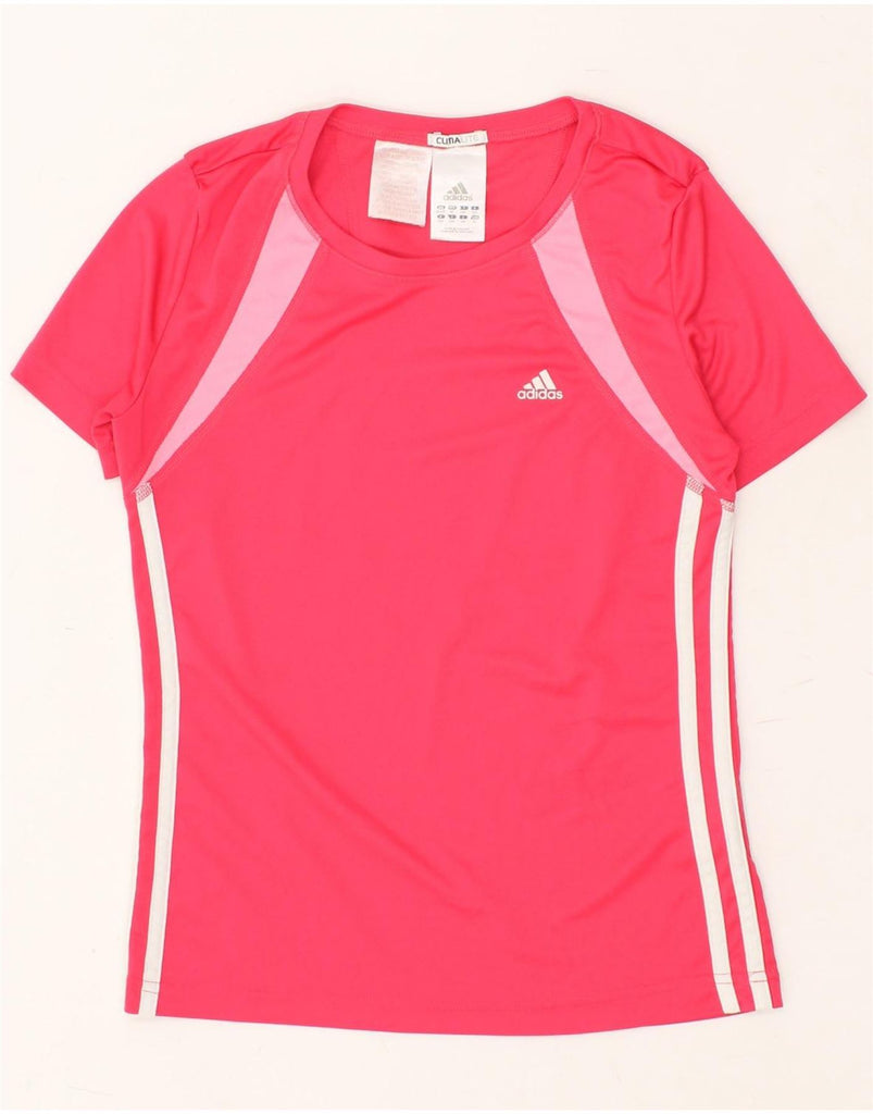 ADIDAS Girls Climalite Graphic T-Shirt Top 13-14 Years Pink Colourblock | Vintage Adidas | Thrift | Second-Hand Adidas | Used Clothing | Messina Hembry 