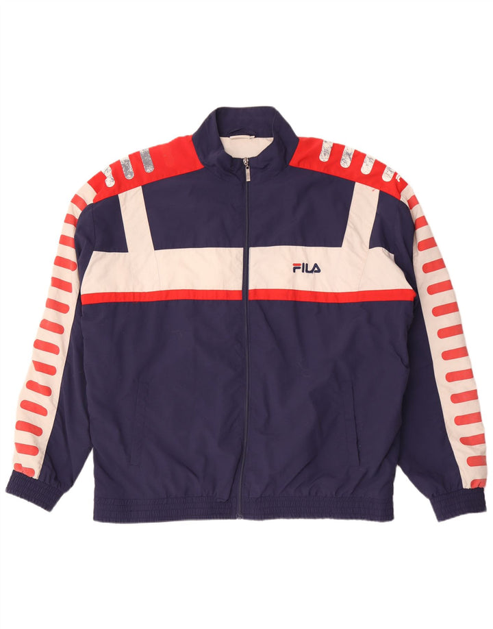 Fila Mens Graphic Tracksuit Top Jacket 2XL Navy Blue Colourblock Polyester