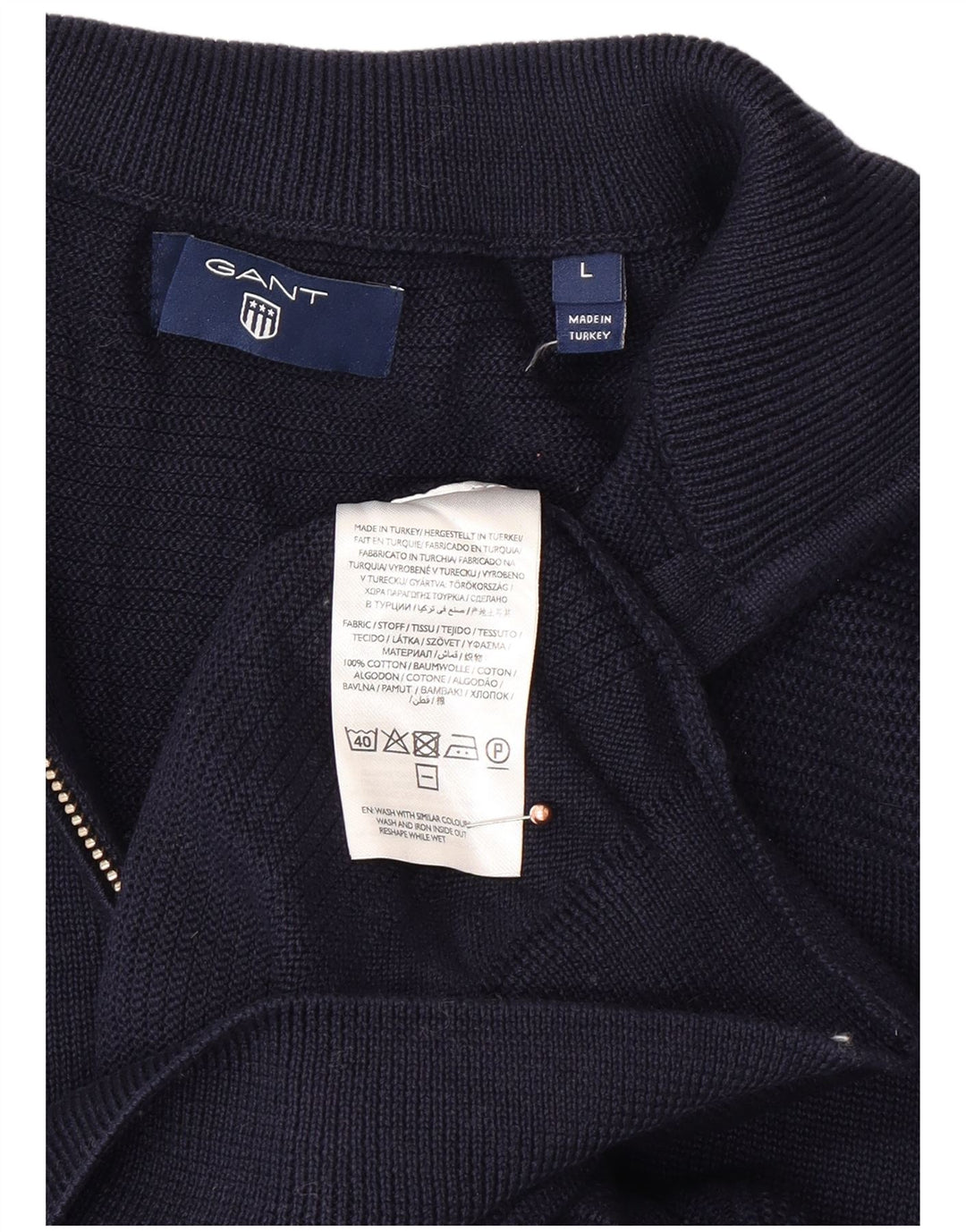 GANT Mens Zip Neck Jumper Sweater Large Navy Blue Cotton