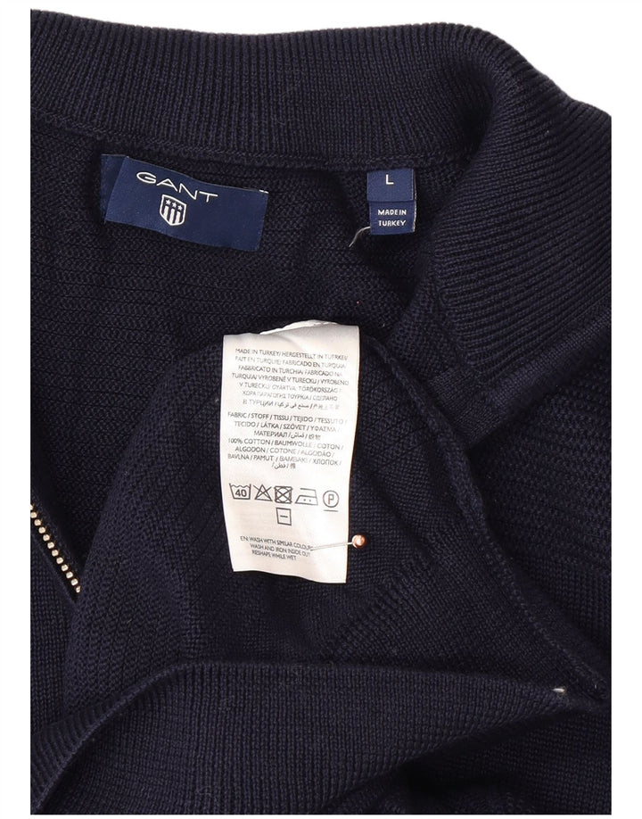 GANT Mens Zip Neck Jumper Sweater Large Navy Blue Cotton