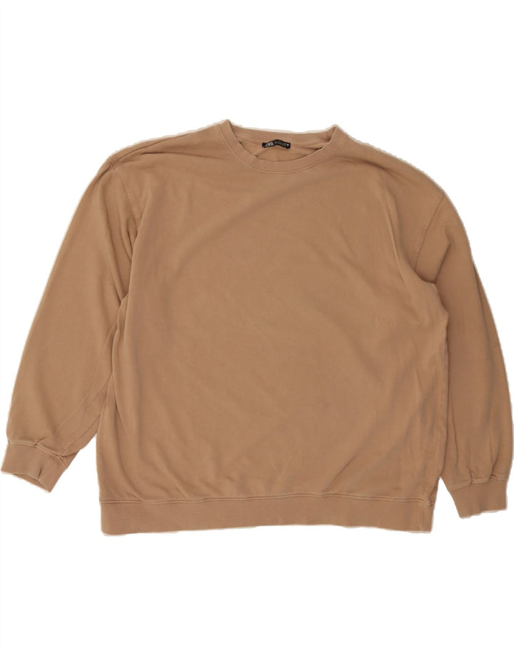 ZARA Womens Oversized Sweatshirt Jumper UK 16 Large Beige Cotton Vintage Zara and Second-Hand Zara from Messina Hembry 