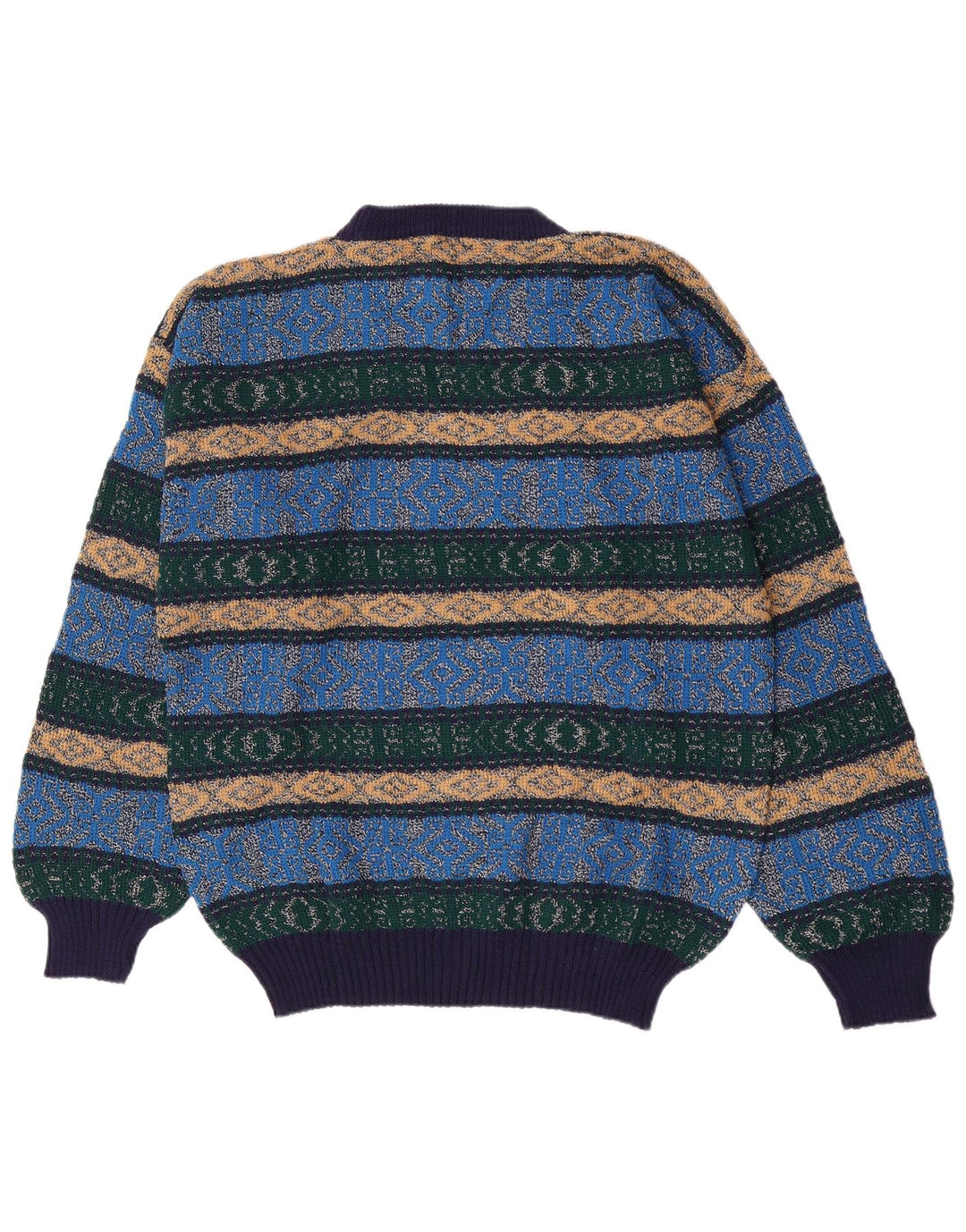 Vintage Mens Crew Neck Jumper Sweater Medium Blue Argyle/Diamond