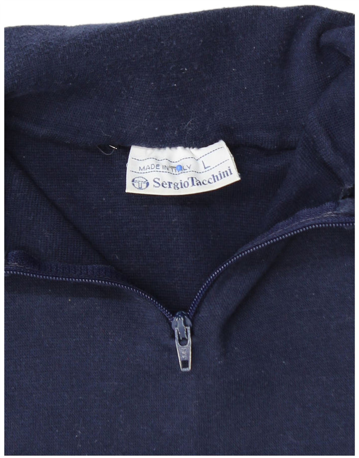 SERGIO TACCHINI Womens Zip Neck Sweatshirt Jumper UK 14 Large Navy Blue
