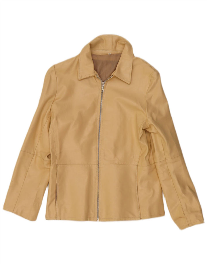 VINTAGE Womens Leather Jacket UK 12 Medium Yellow