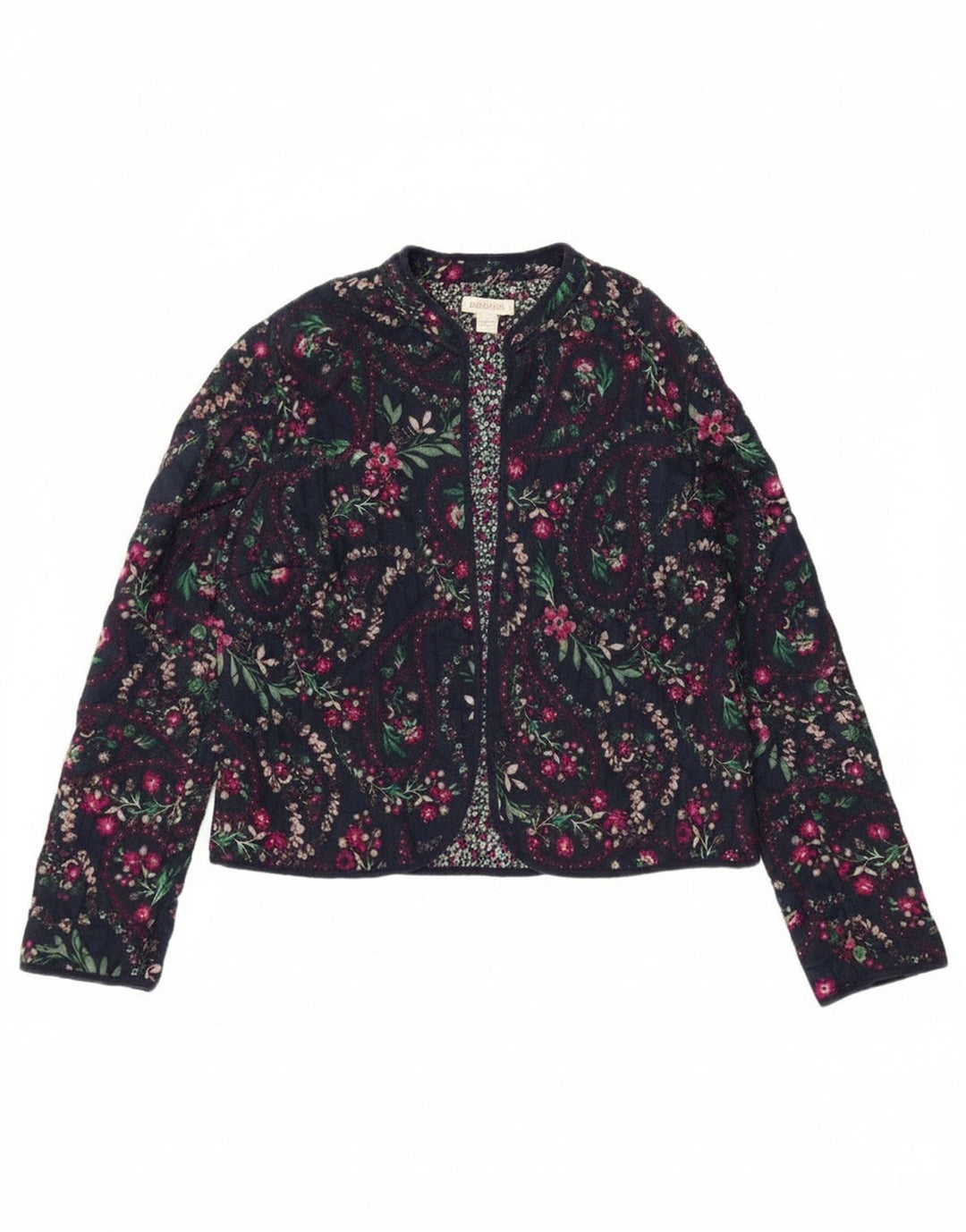 Monsoon Womens Open Blazer Jacket UK 12 Medium  Navy Blue Floral Cotton