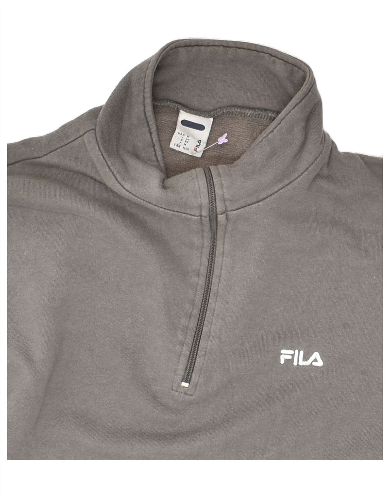 FILA Mens Zip Neck Sweatshirt Jumper IT 50 Medium Grey Cotton | Vintage Fila | Thrift | Second-Hand Fila | Used Clothing | Messina Hembry 