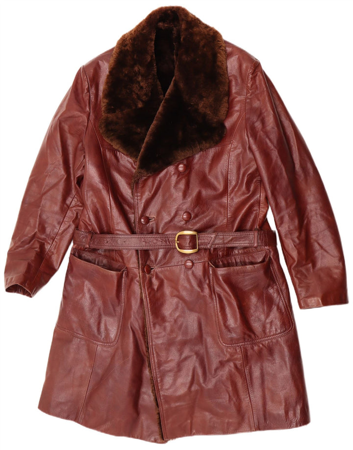 Vintage Mens Shearling Leather Coat UK 38 Medium Brown Leather