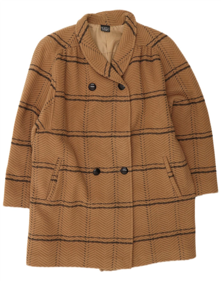 FIORELLA RUBINO Womens Double Breasted Coat UK 14 Large Beige Check
