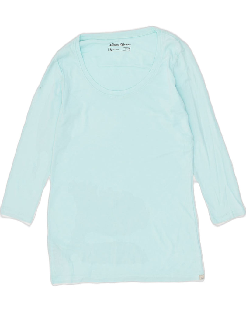 EDDIE BAUER Womens Tall Top 3/4 Sleeve UK 14 Medium Turquoise Cotton | Vintage Eddie Bauer | Thrift | Second-Hand Eddie Bauer | Used Clothing | Messina Hembry 