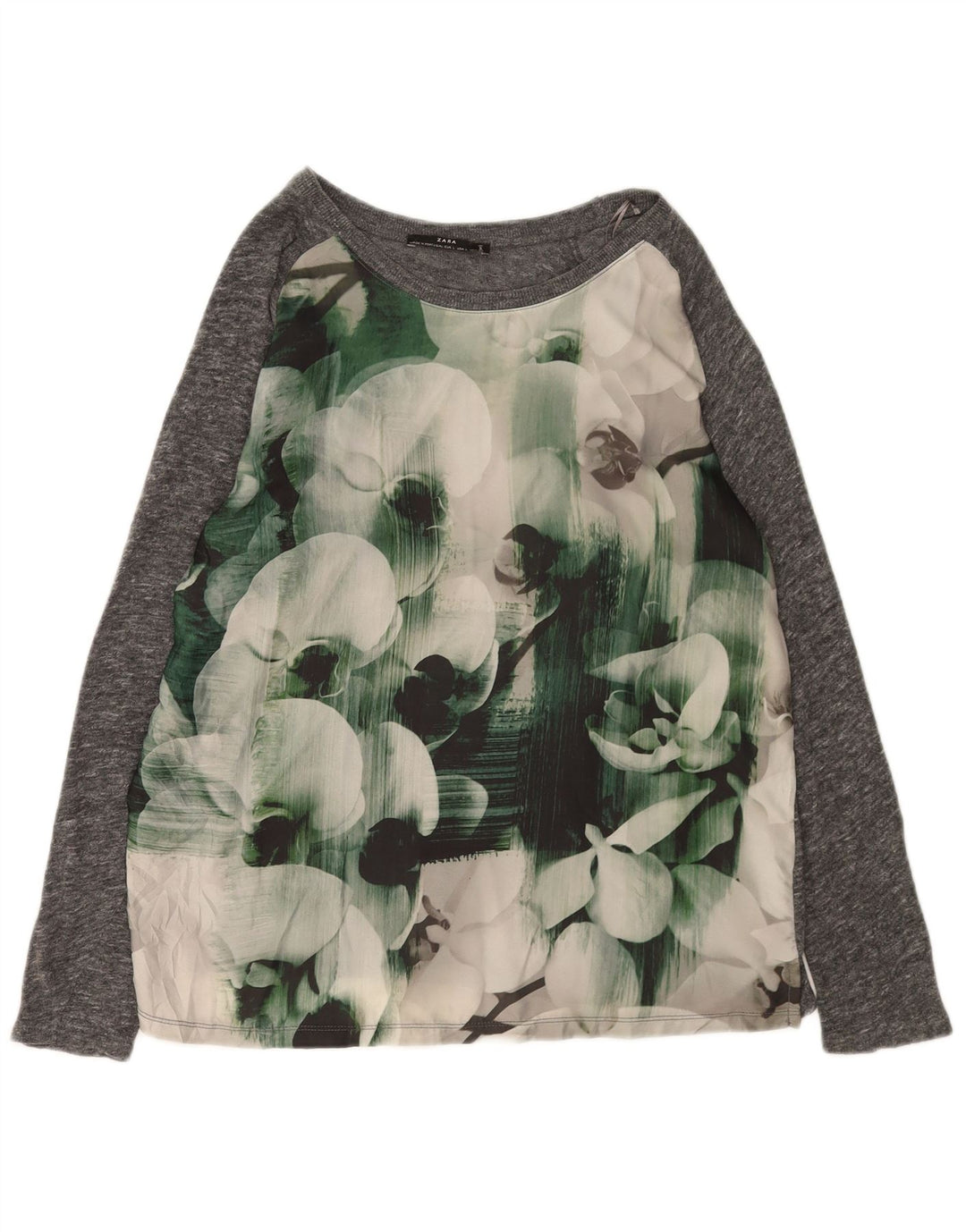 Zara Womens Blouse Top UK 16 Large Grey Floral