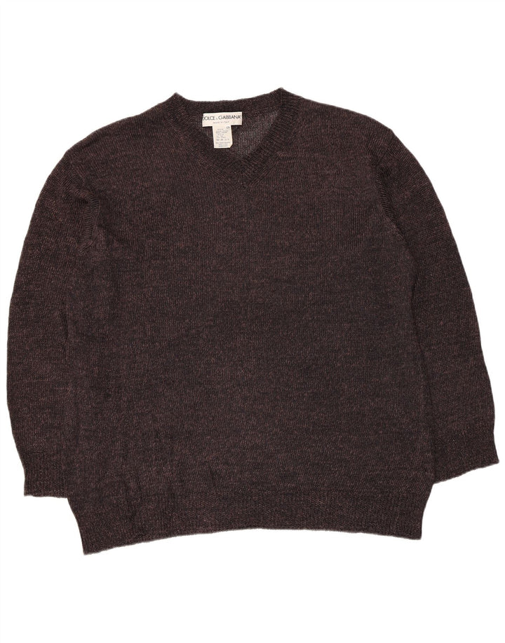 Dolce & Gabbana Womens V-Neck Jumper Sweater IT 48 XL Brown Viscose