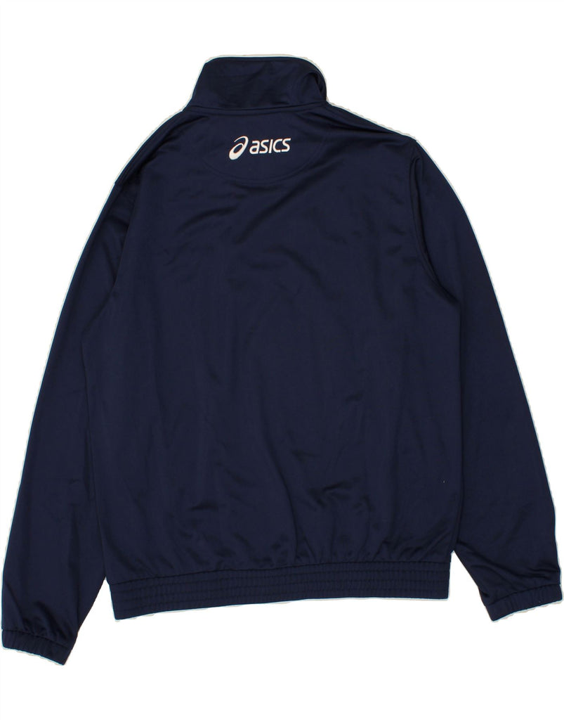 ASICS Mens Graphic Tracksuit Top Jacket Large Navy Blue Colourblock Vintage Asics and Second-Hand Asics from Messina Hembry 